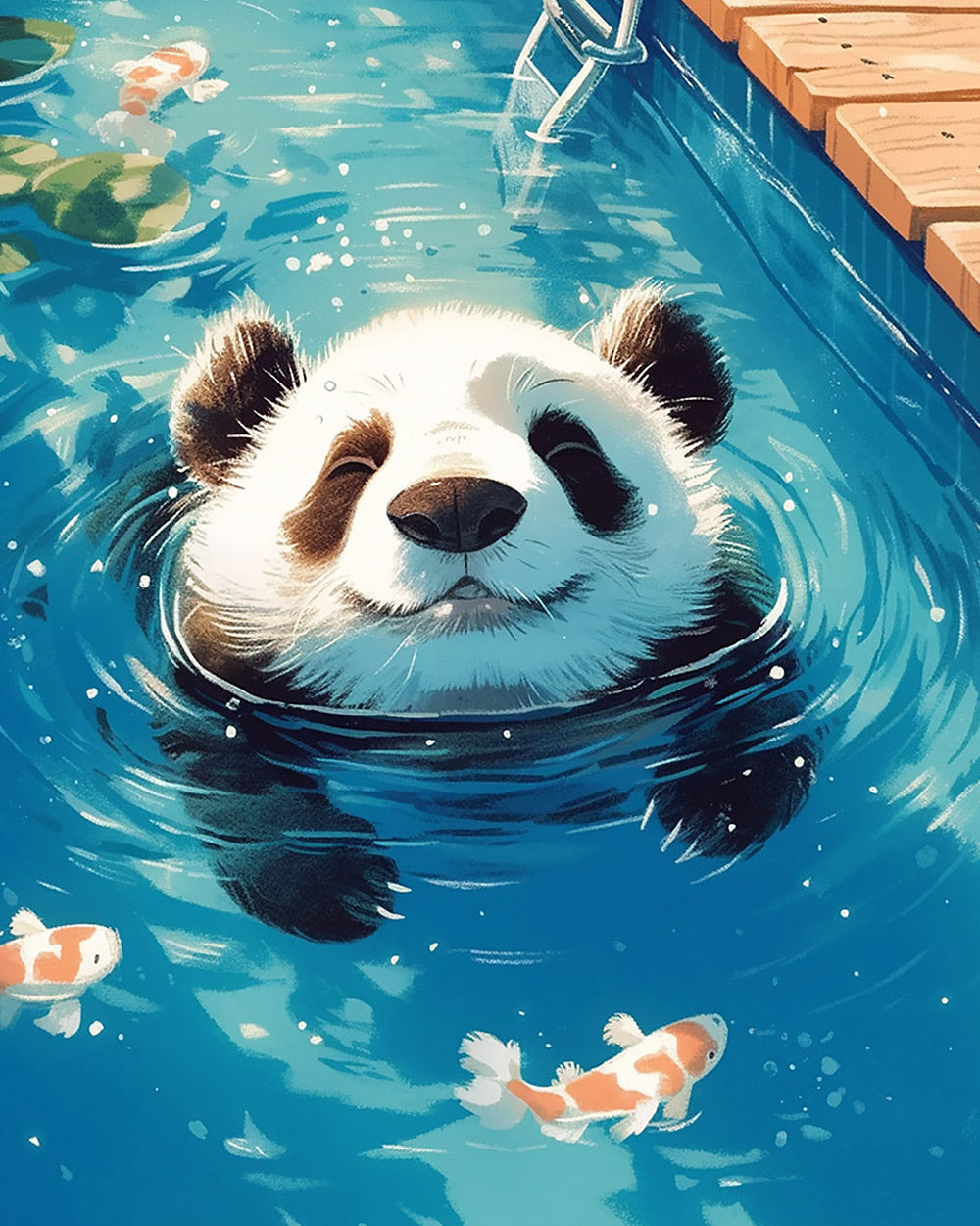 Panda swimming with koi fish cross stitch kit for beginners