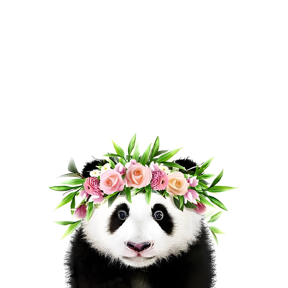 Panda with floral crown cross stitch kit for beginners