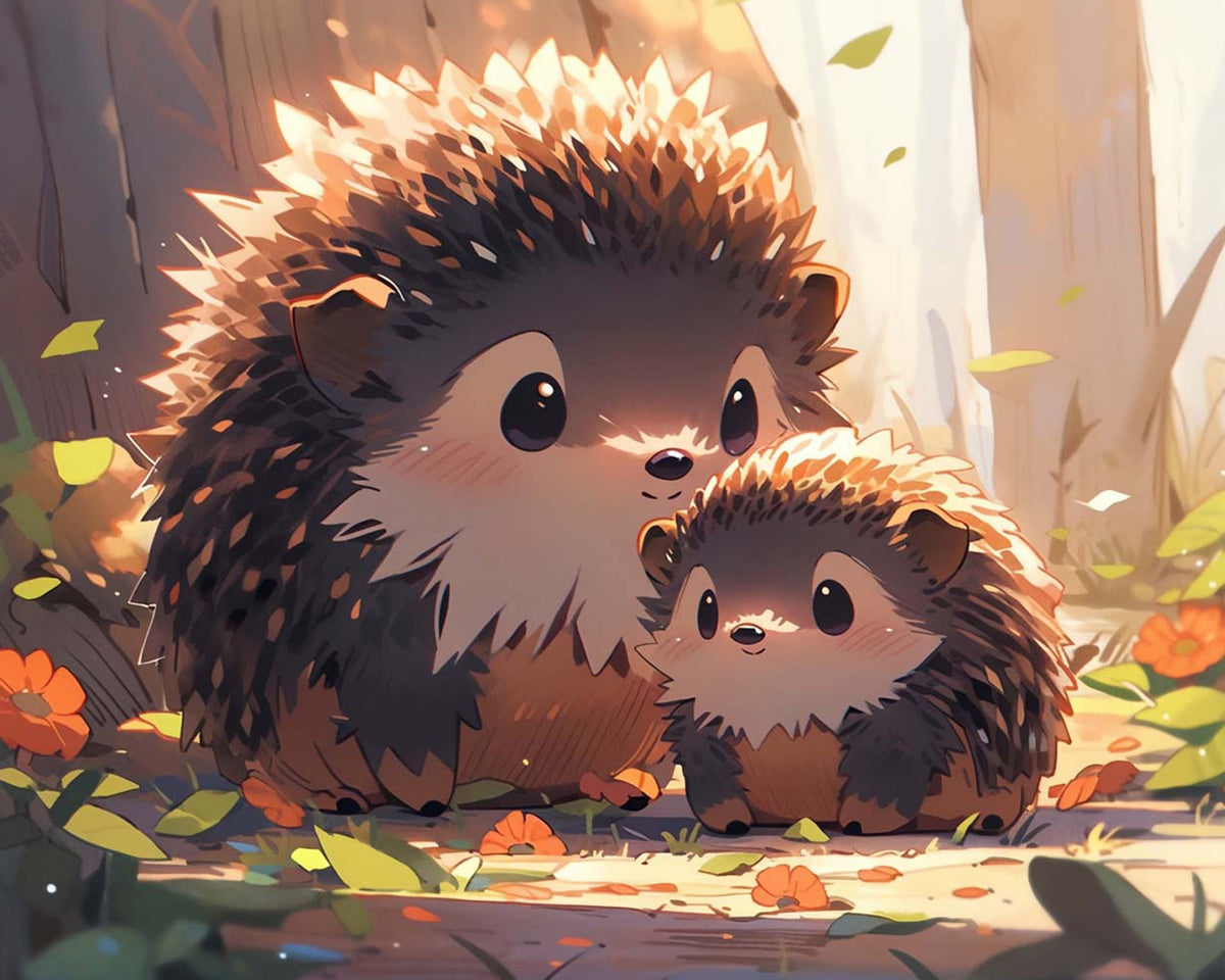 Parent child hedgehog paint by numbers kit for beginners