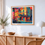 Parisian street corner at sunset paint by numbers artwork displayed on wall as home decor