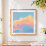 Finished pastel abstract clouds cross stitch artwork displayed