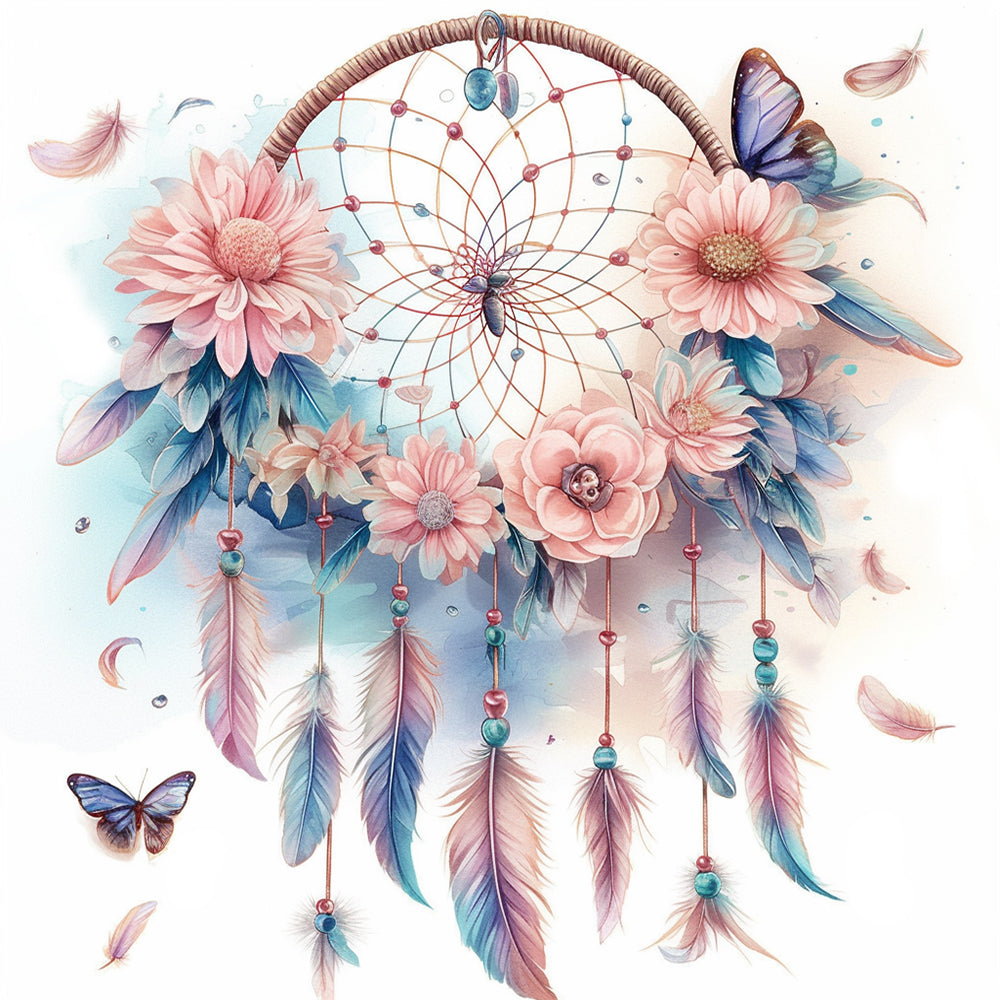 Pastel daisy and feather dreamcatcher cross stitch kit for beginners