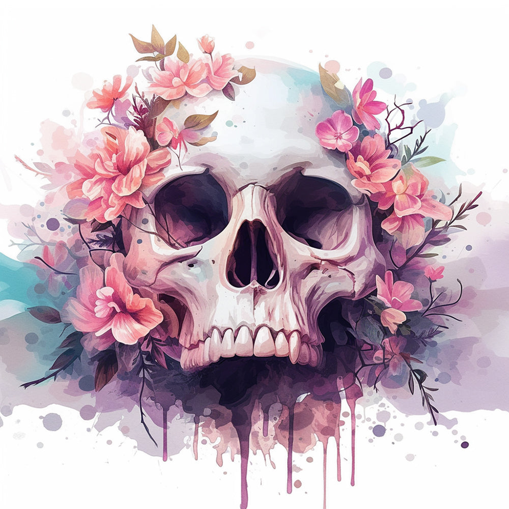 Pastel floral watercolour skull cross stitch kit for beginners