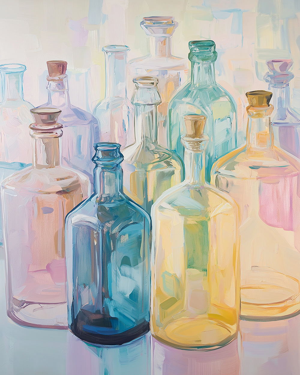 Pastel glass bottles cross stitch kit for beginners