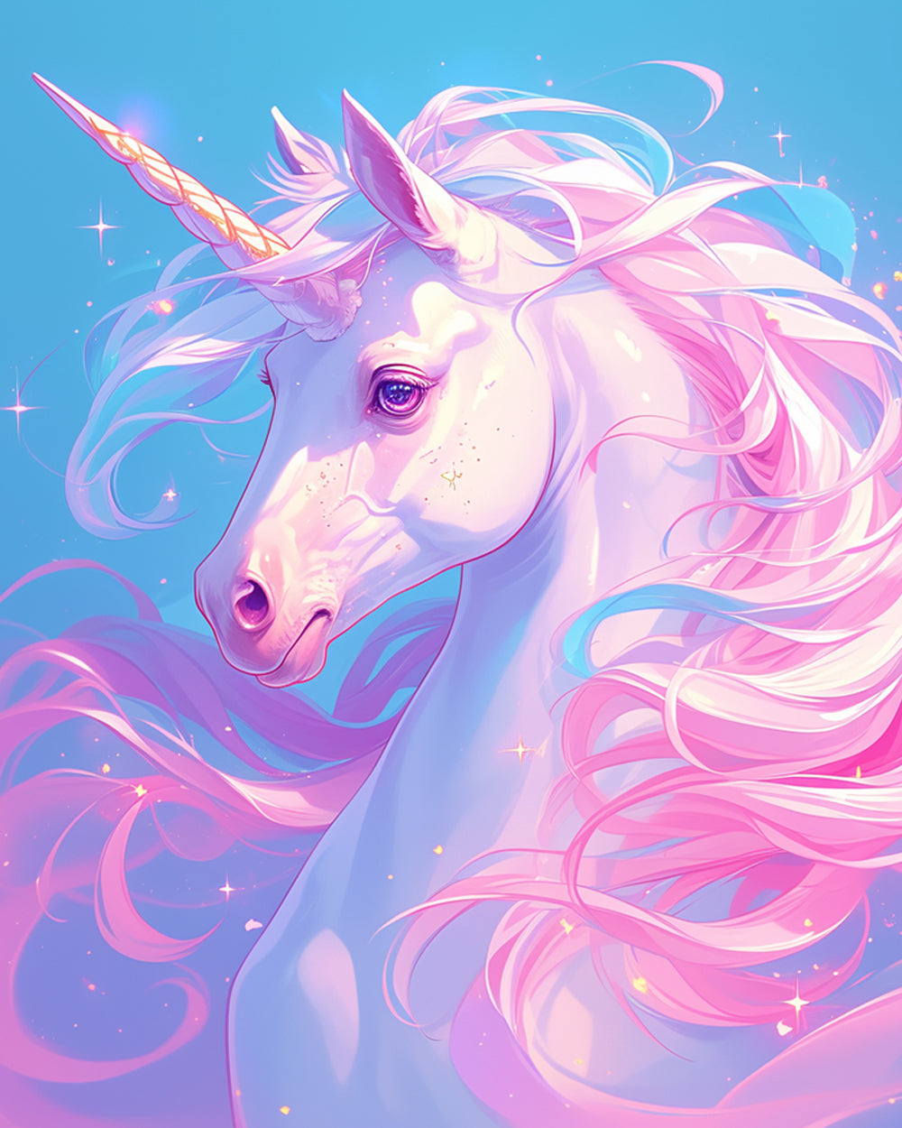 Pastel glowing unicorn portrait paint by numbers kit for beginners