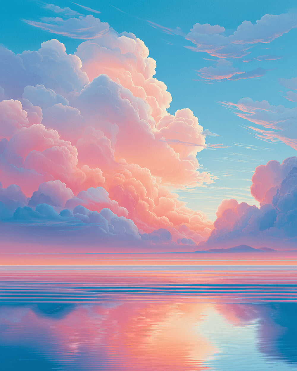 Pastel pink clouds and ocean reflection cross stitch kit for beginners