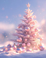 Pastel pink snowy christmas tree cross stitch kit for beginners
