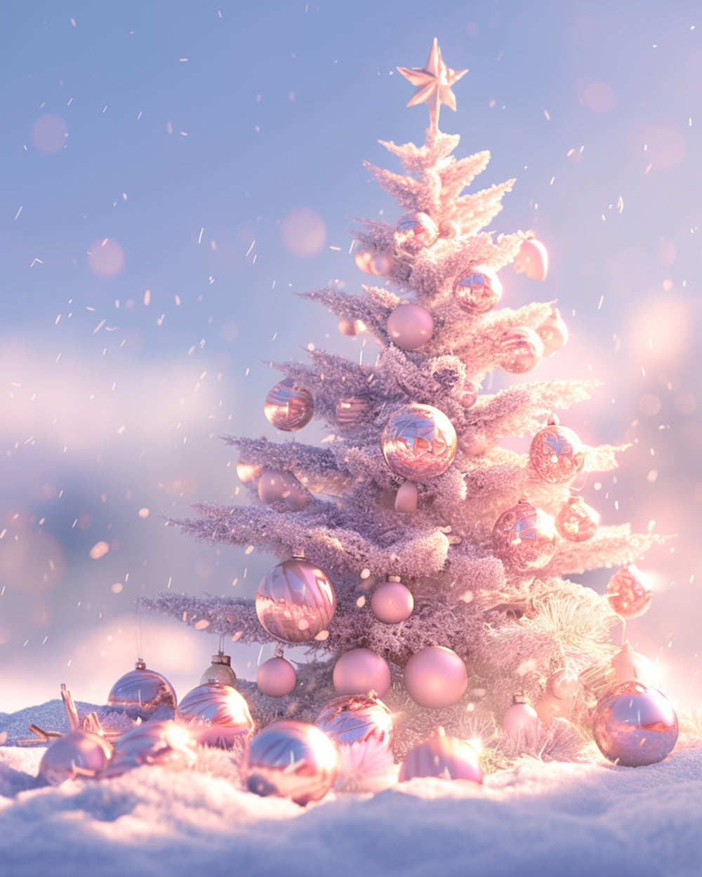 Pastel pink snowy christmas tree cross stitch kit for beginners