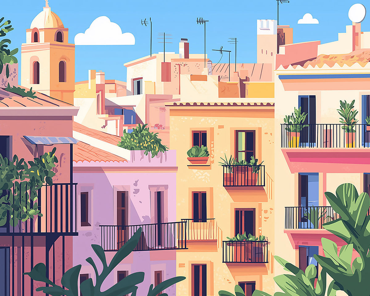 Pastel rooftops cross stitch kit for beginners