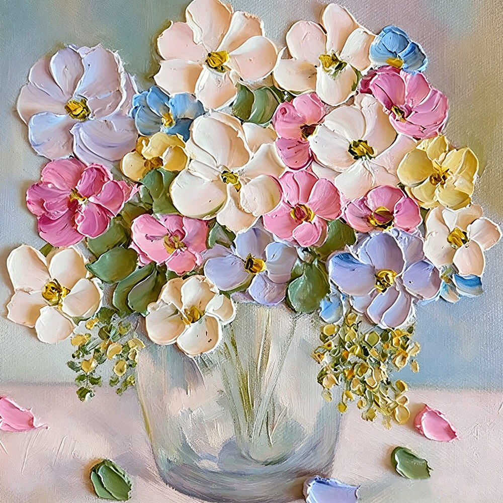 Pastel textured flowers cross stitch kit for beginners