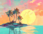 Pastel tropical island sunset paint by numbers kit for beginners