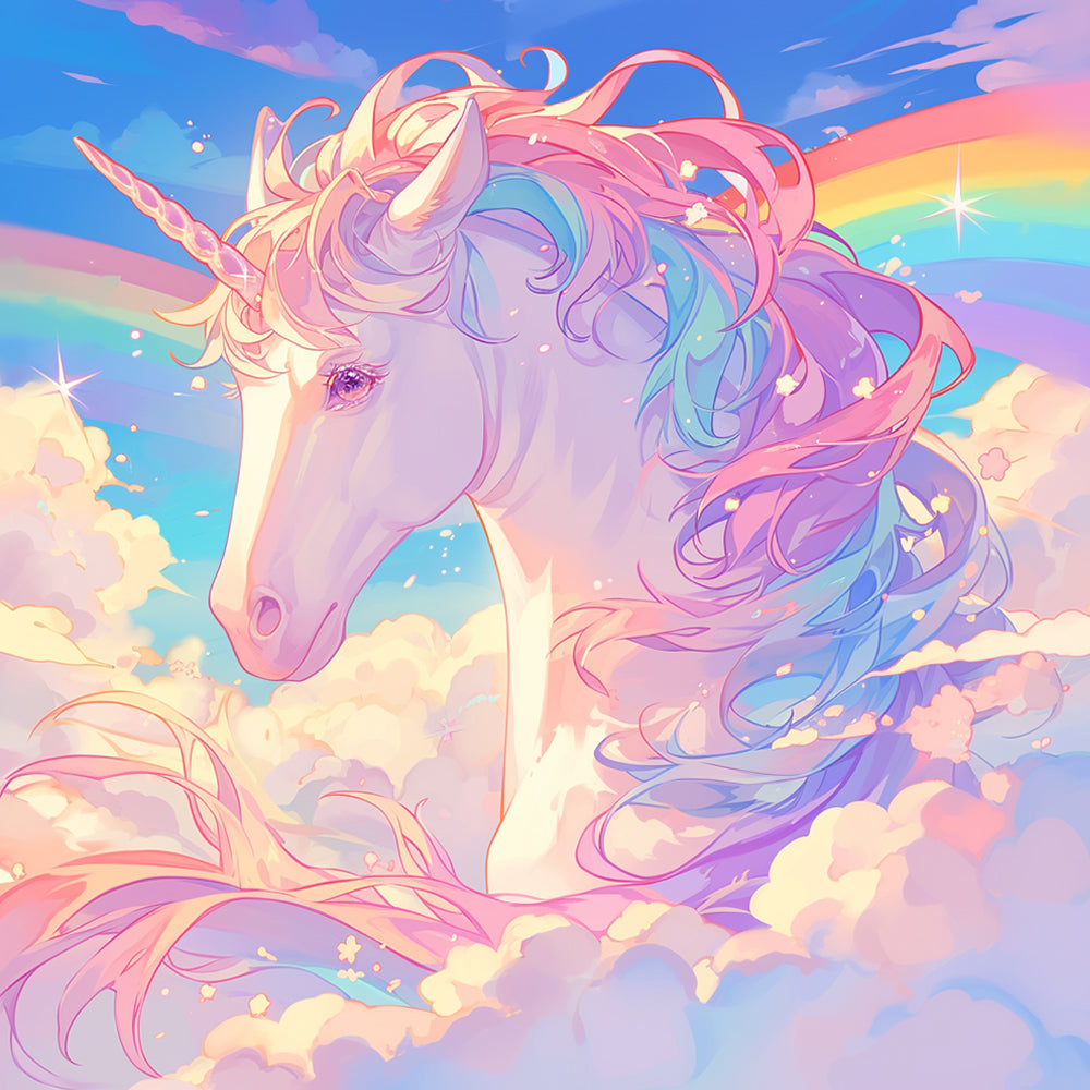 Pastel unicorn in the clouds cross stitch kit for beginners