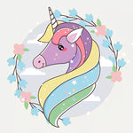 Pastel unicorn portrait with floral wreath cross stitch kit for beginners
