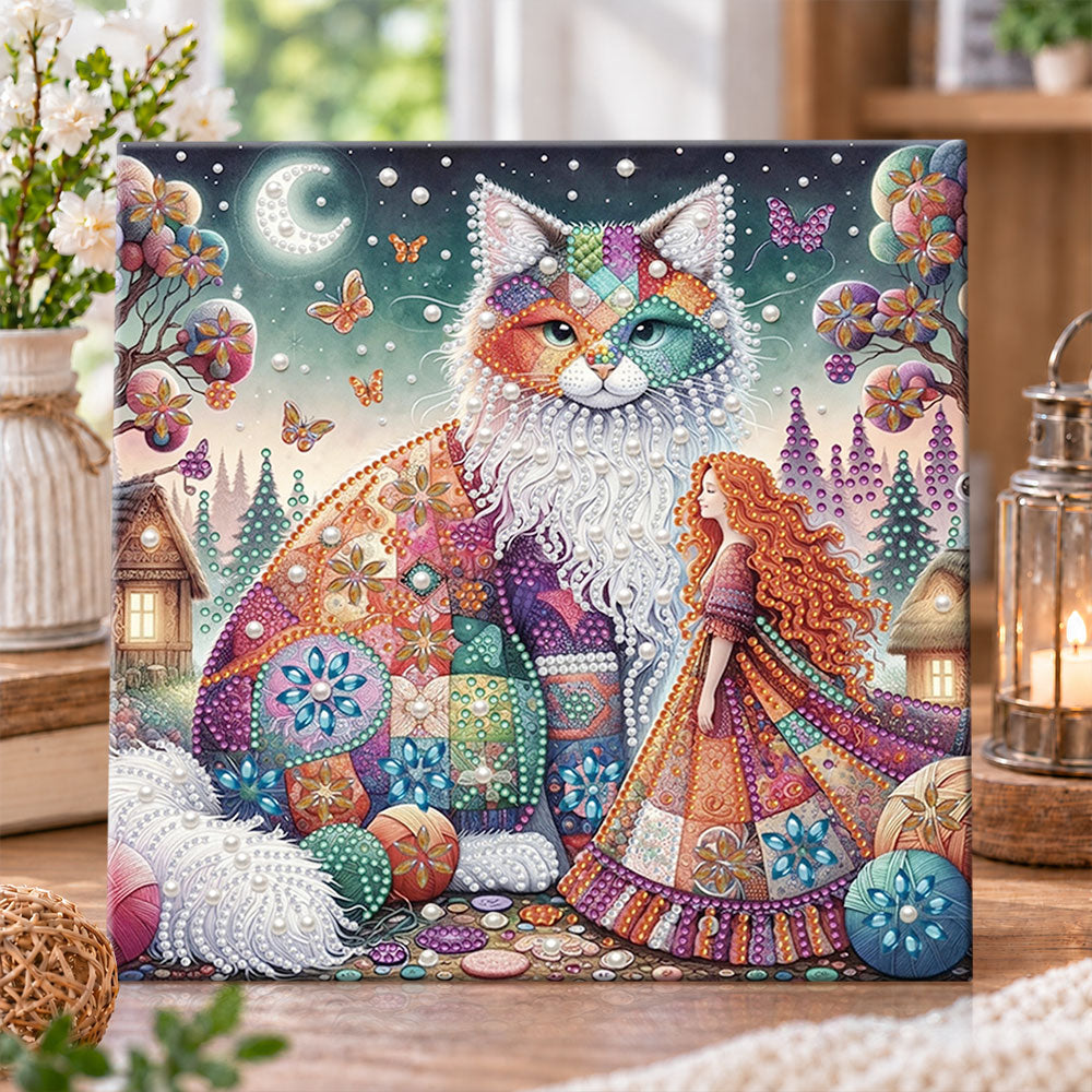 Patchwork fantasy cat pearl diamond painting kit for beginners