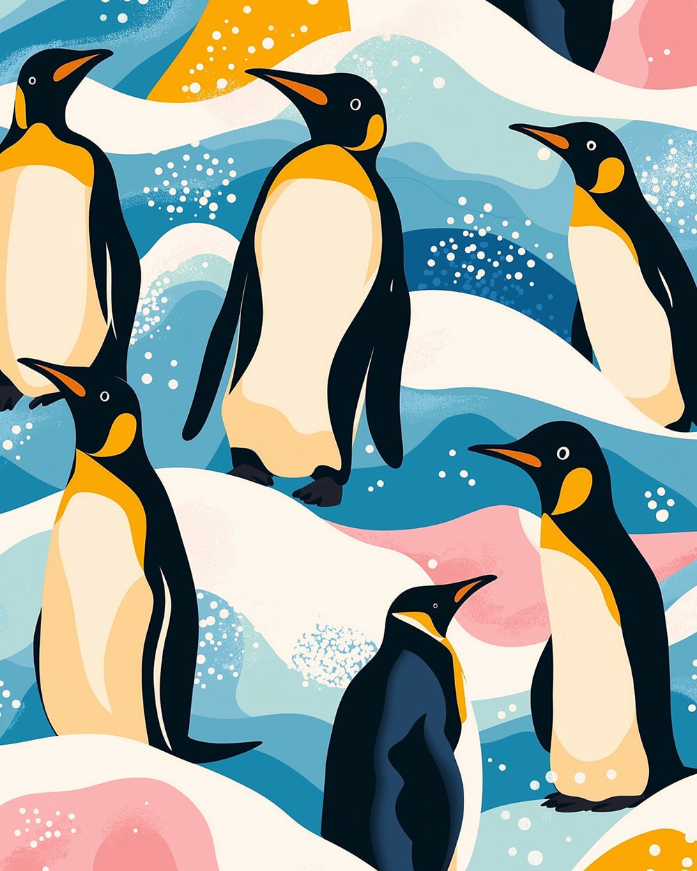 Pattern of penguins in abstract landscape cross stitch kit for beginners