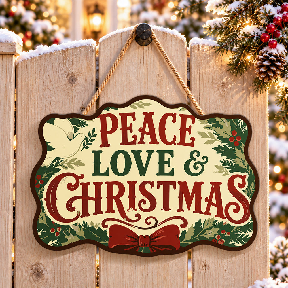 Peaceful christmas vibe paint by numbers door hanger on a garden gate