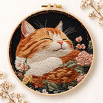Peaceful sleeping tabby cat embroidery kit