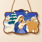 Peaceful winter nativity paint by numbers door hanger finished design