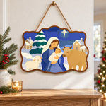 Peaceful winter nativity paint by numbers door hanger as indoor wall decor