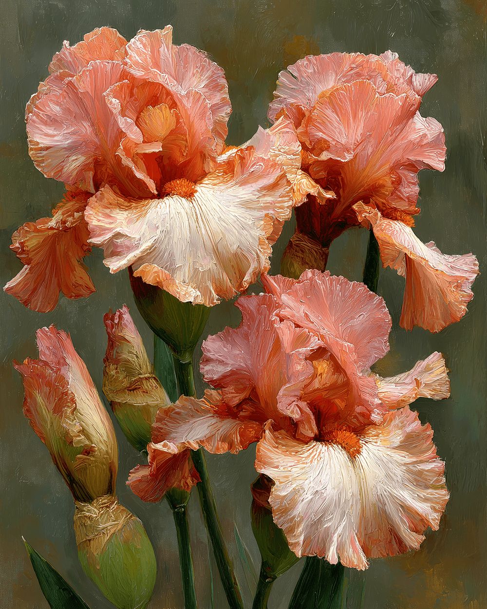 Peach and pink irises cross stitch kit for beginners