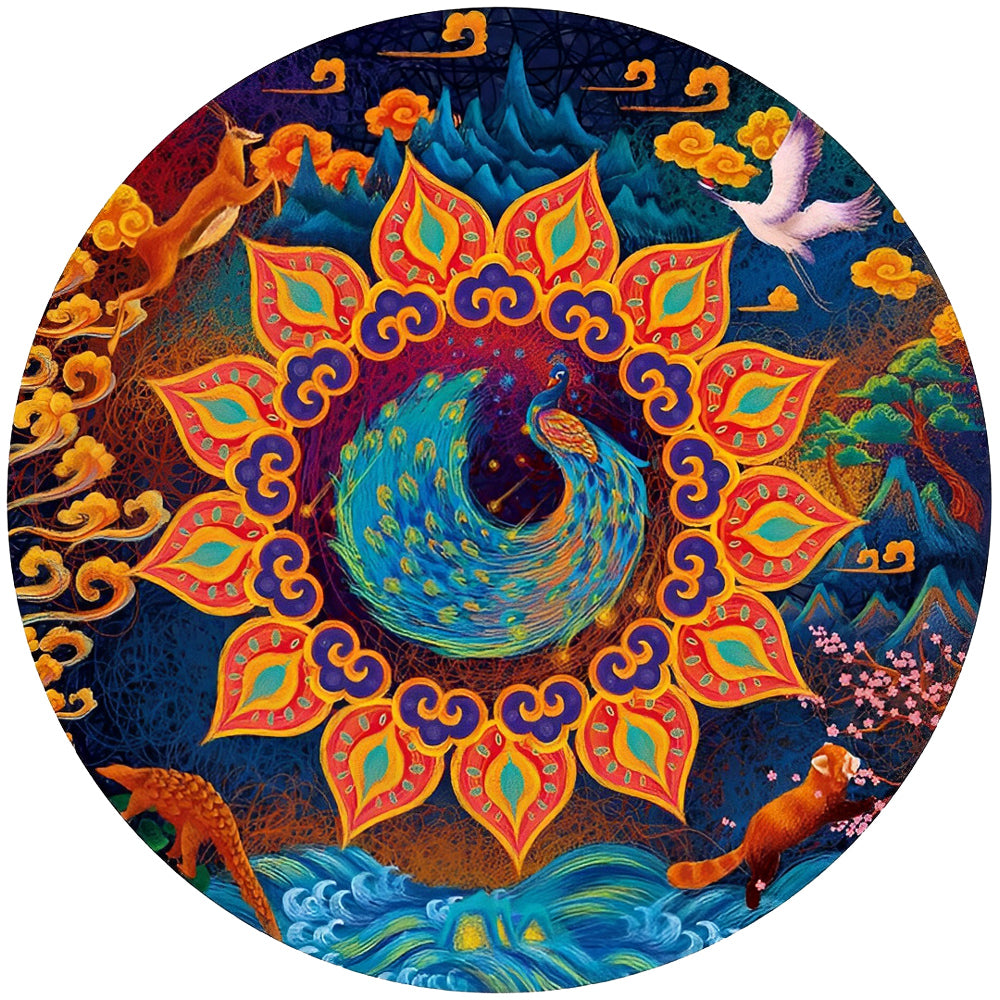 Peacock and lotus mandala cross stitch kit for beginners