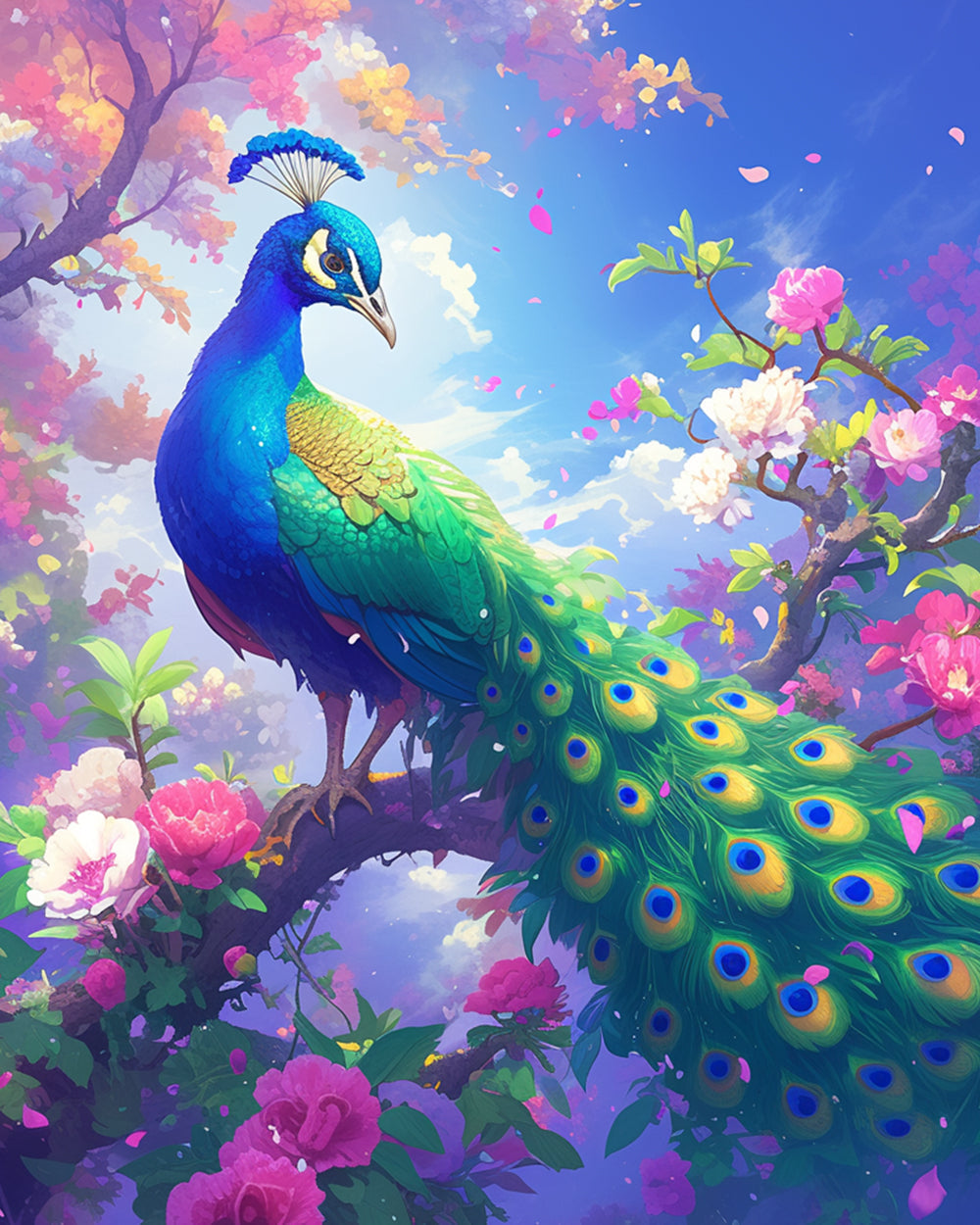 Peacock in flower tree paint by numbers kit for beginners