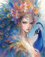 Peacock queen with blue eyes cross stitch kit for beginners