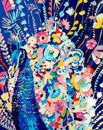 Peacock surrounded by colourful flowers cross stitch kit for beginners