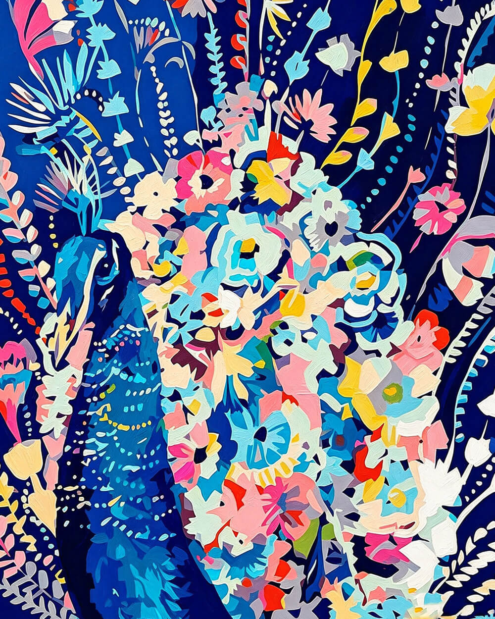 Peacock surrounded by colourful flowers paint by numbers kit for beginners