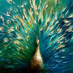 Peacock with golden feathers cross stitch kit for beginners