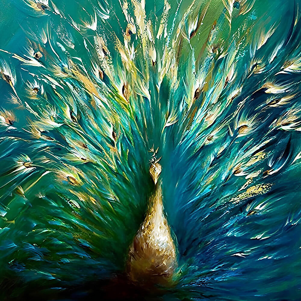 Peacock with golden feathers cross stitch kit for beginners