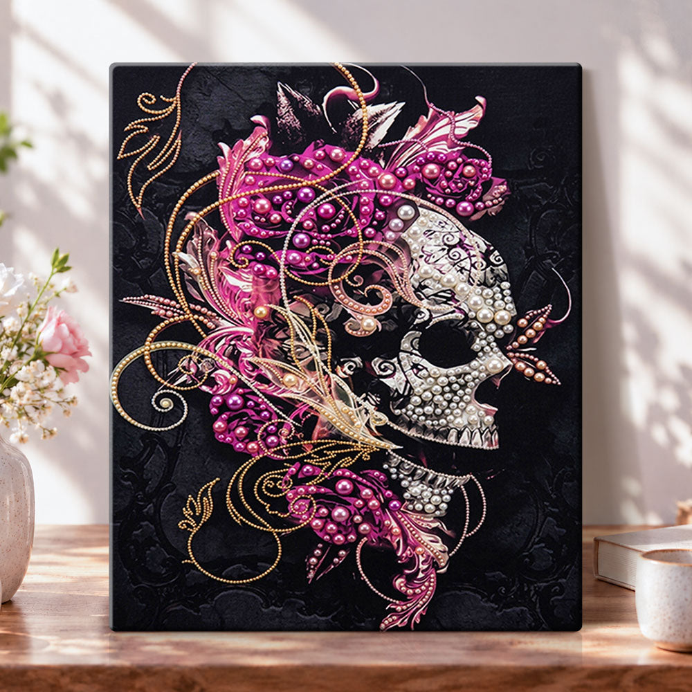 Pearl adorned floral skull pearl diamond painting kit for beginners