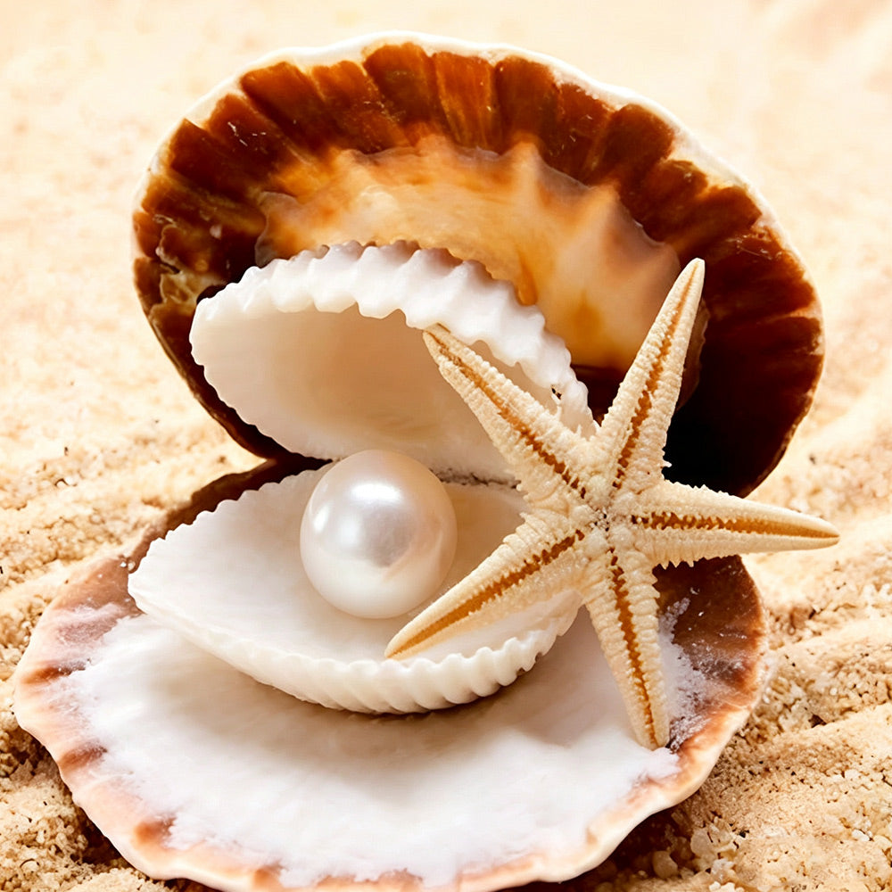 Pearl and starfish on the beach cross stitch kit for beginners