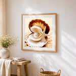 Pearl and starfish on the beach cross stitch artwork displayed on wall as home decor