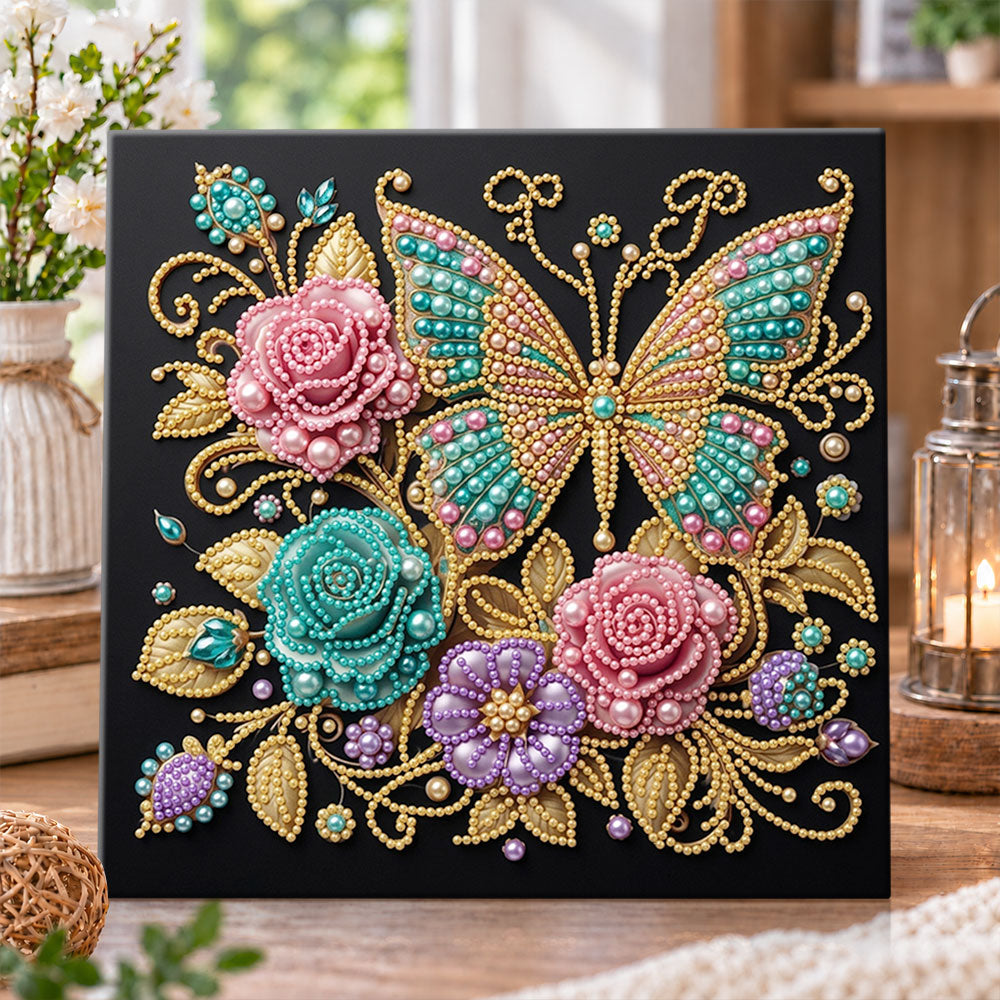Pearl butterfly and roses pearl diamond painting kit for beginners