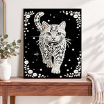 Finished pearl cat pearl diamond painting artwork displayed as home decor
