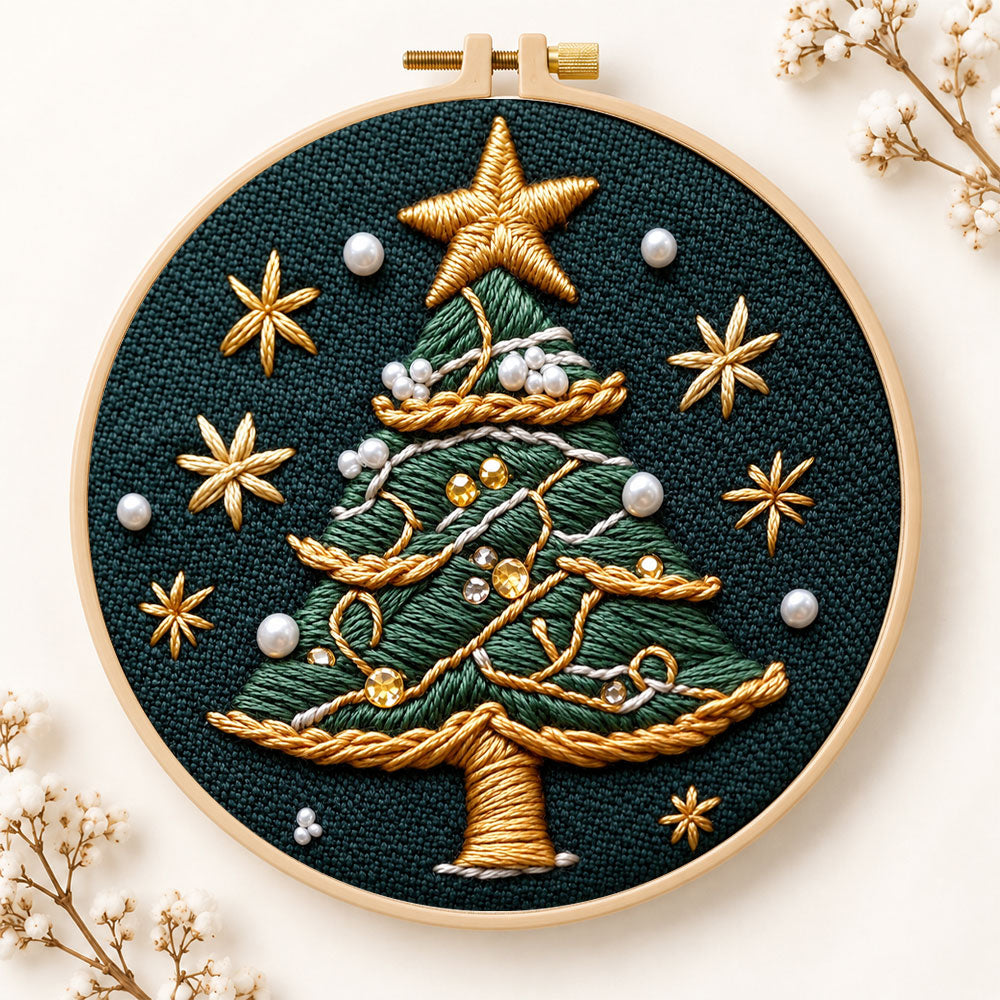 Pearl decorated tree embroidery kit