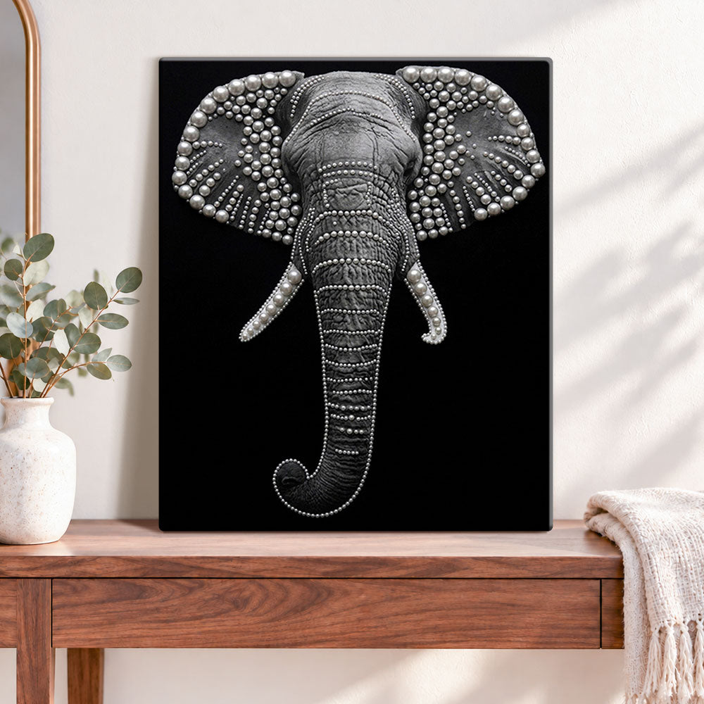 Finished pearl elephant majesty pearl diamond painting artwork displayed as home decor