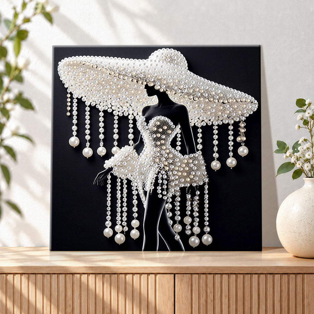 Finished pearl fashion silhouette pearl diamond painting artwork displayed as holiday home decor