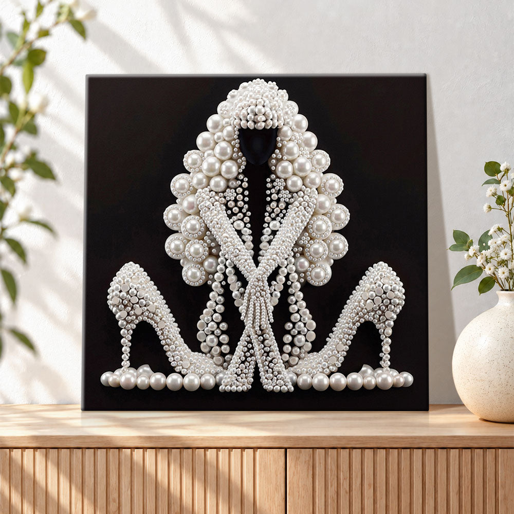 Finished pearl high‑heel art pearl diamond painting artwork displayed as holiday home decor