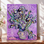 Pearl irises in purple vase pearl diamond painting kit for beginners
