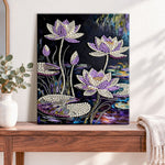 Finished pearl lotus pond pearl diamond painting artwork displayed as home decor