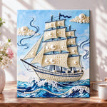 Pearl sailing ship on waves pearl diamond painting kit for beginners