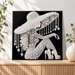 Finished pearl silhouette diva pearl diamond painting artwork displayed as holiday home decor