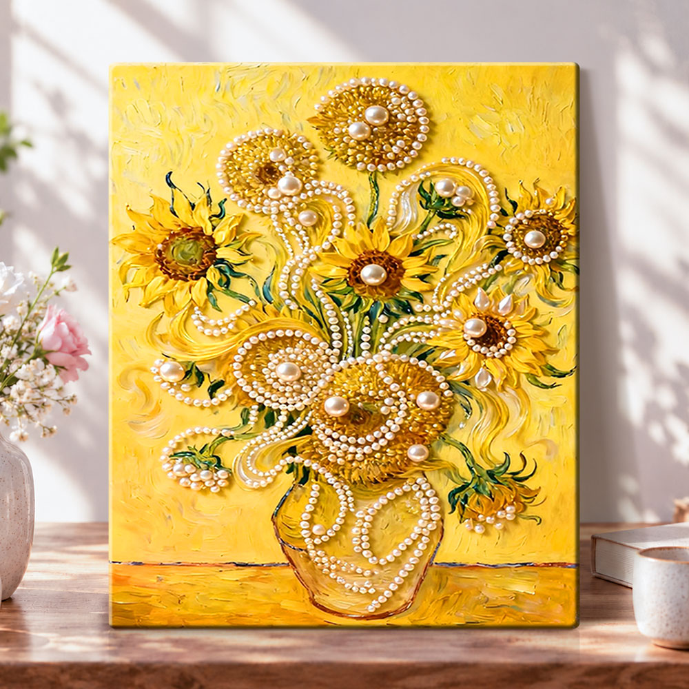 Pearl sunflower vase pearl diamond painting kit for beginners