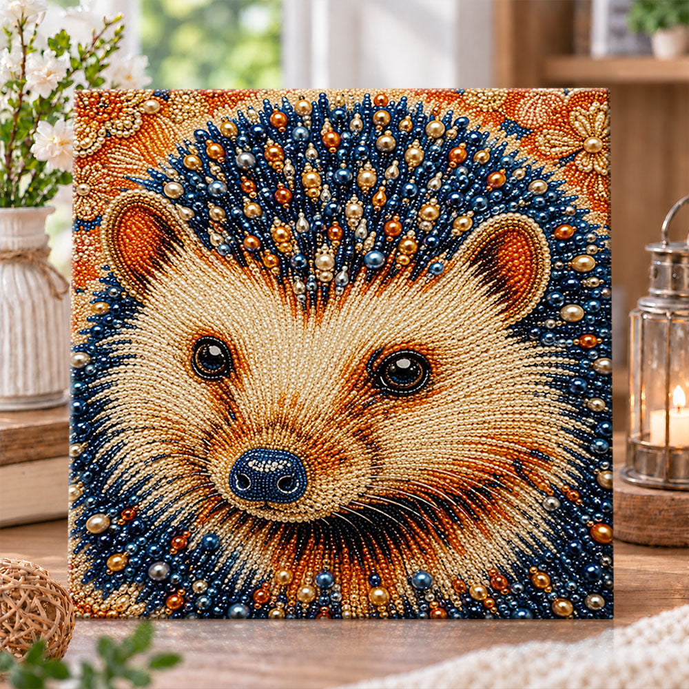 Pearl textured hedgehog portrait pearl diamond painting kit for beginners