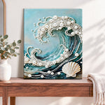 Finished pearl wave and shell pearl diamond painting artwork displayed as home decor