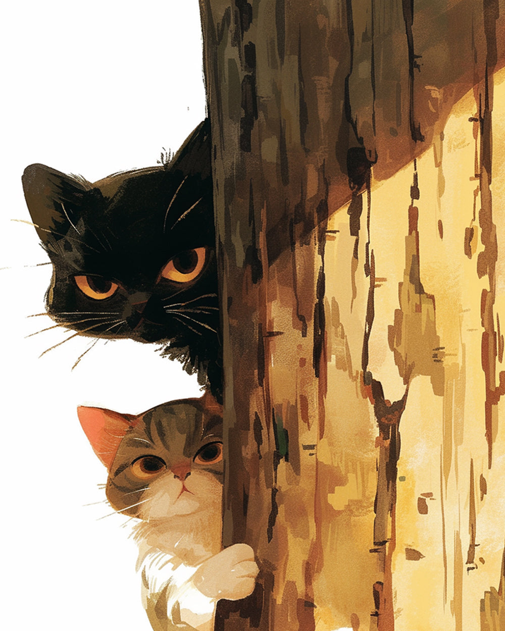 Peekaboo cats behind tree cross stitch kit for beginners