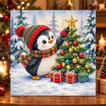 Penguin decorating christmas tree pearl diamond painting kit for beginners