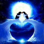 Penguins kissing under the moon cross stitch kit for beginners
